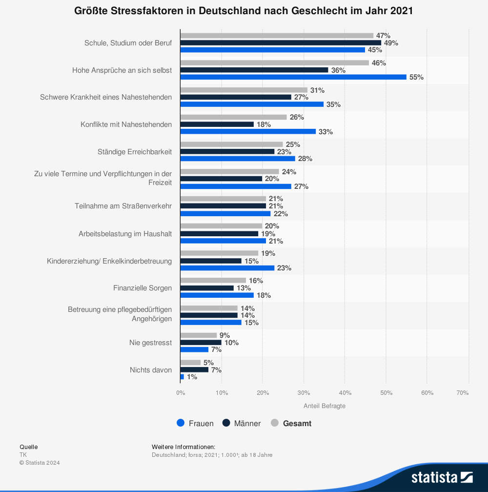 Grafik zu größten Stressfaktoren in Deutschland nach Geschlecht